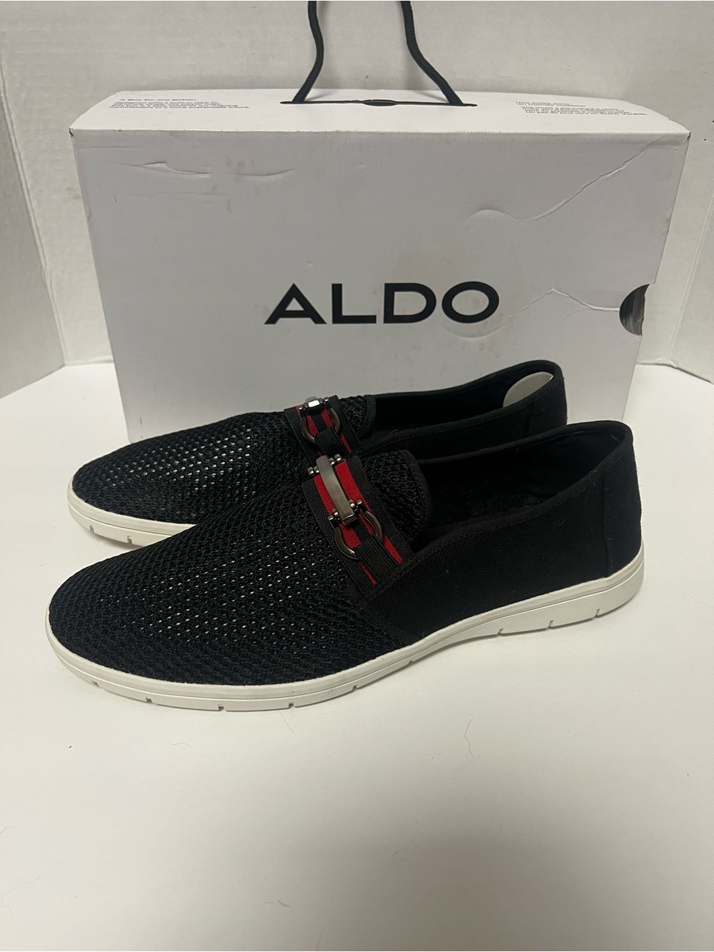 ALDO Kaeriven Men's Loafers black size 10.5 Horsebit casual Slip On shoes Red